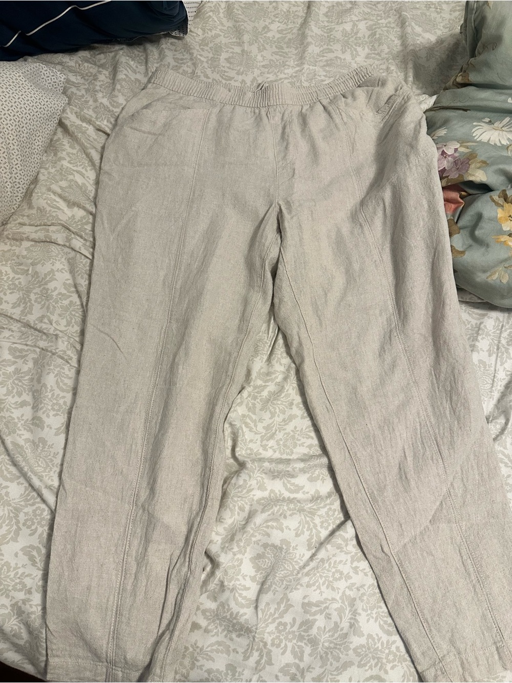 Old Navy Light Beige Straight-Leg Linen Blend Pants